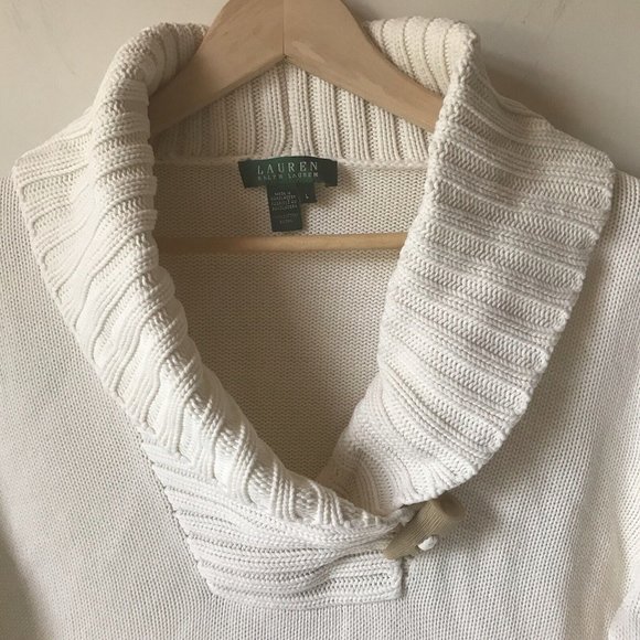 Lauren Ralph Lauren cream pullover sweater oversize toggle collar nautical sz L - Picture 3 of 8
